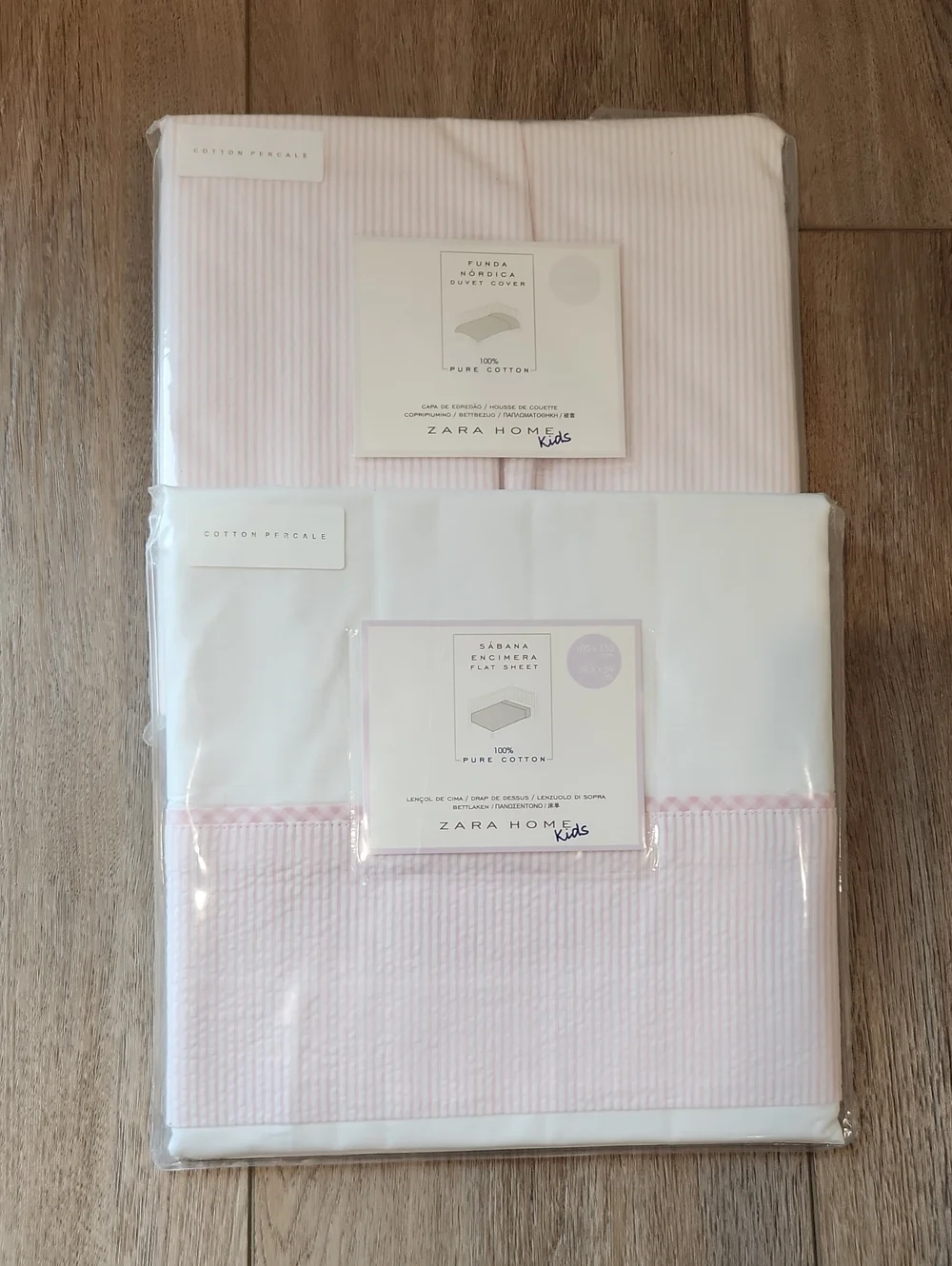 Zara Home Kids Pink and White Cotton Percale Crib Duvet Cover And Flat Sheet NWT